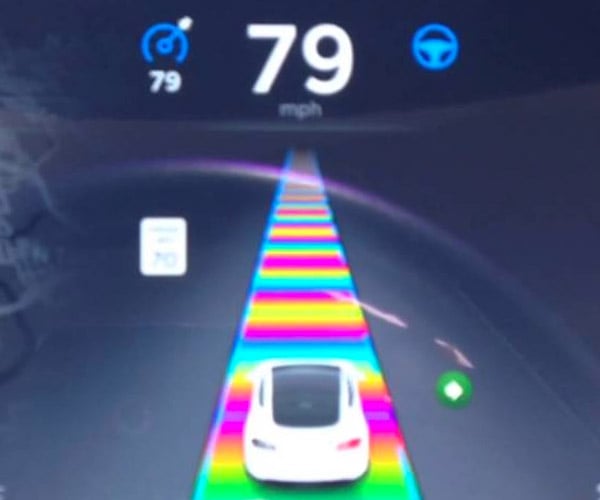 Tesla Easter Egg Puts Drivers on Mario Kart's Rainbow Road