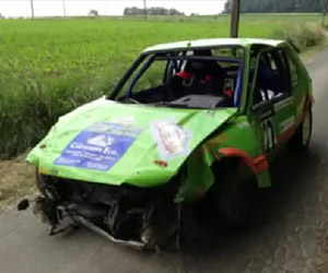 Rally Car Brake Failure Ends in Spectacular Crash