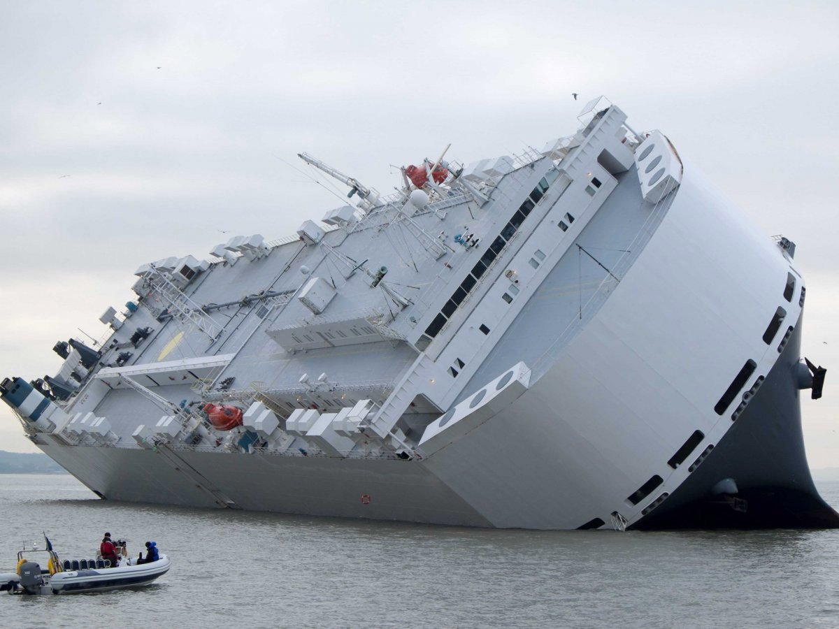 Sinking Car Carrier Packed with New Jags and Land Rovers