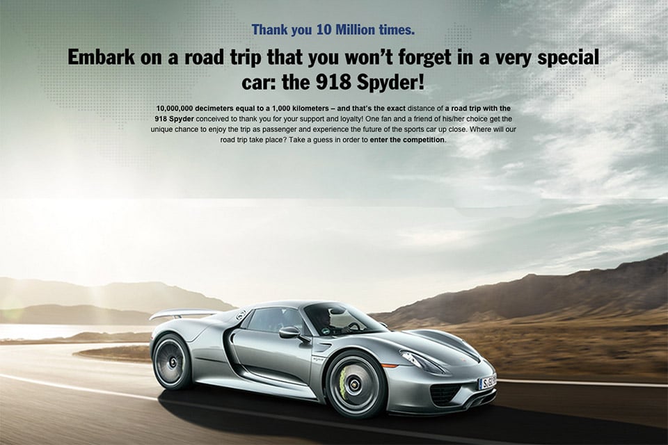 Win a 1,000 Mile Road Trip in a Porsche 918 Spyder
