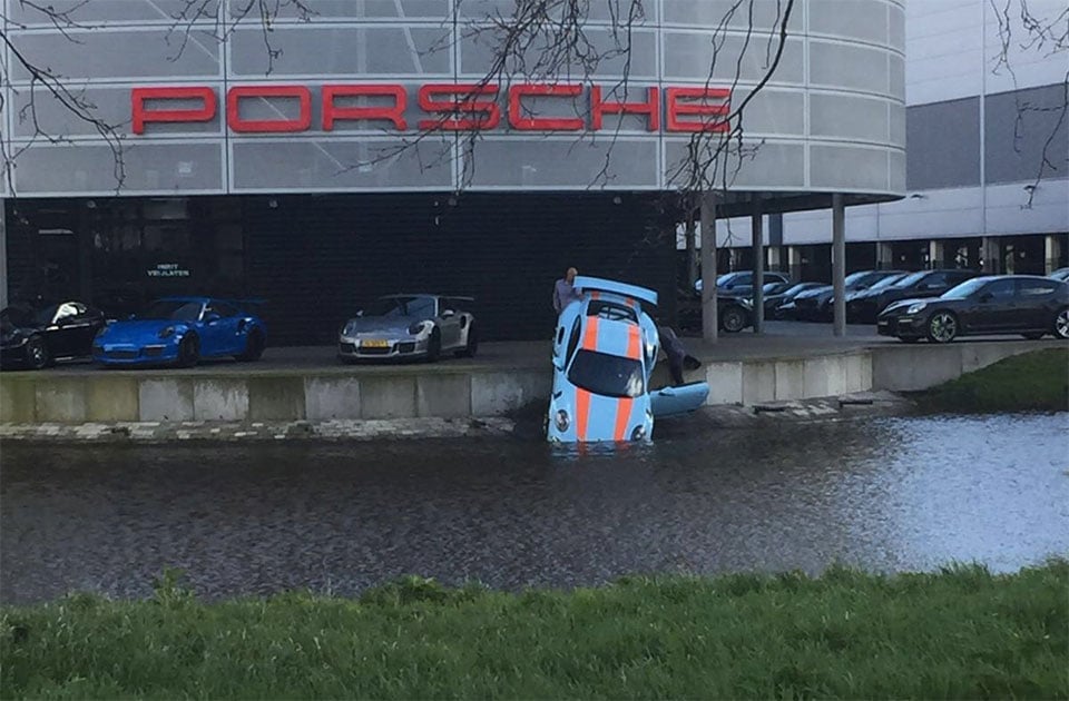 Porsche Dealership Accident Puts 911 GT3 RS into the Drink