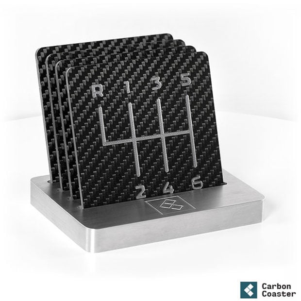 Carbon Fiber Coasters with Manual Shift Pattern: Row Your Own Drinks