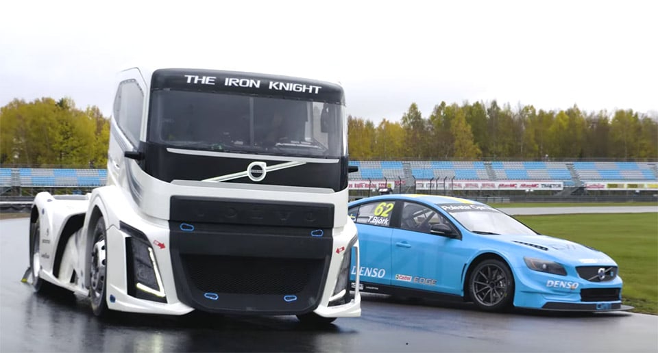 Watch a Volvo Big Rig Take on a Polestar Race Car