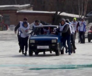 Russians Go Curling with Cars