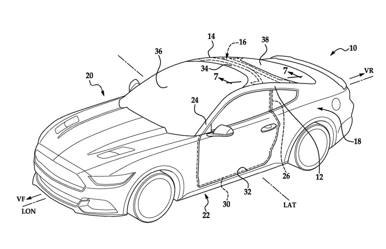 Ford Patent Application Hints at Mustang Windshield That Curves onto Roof