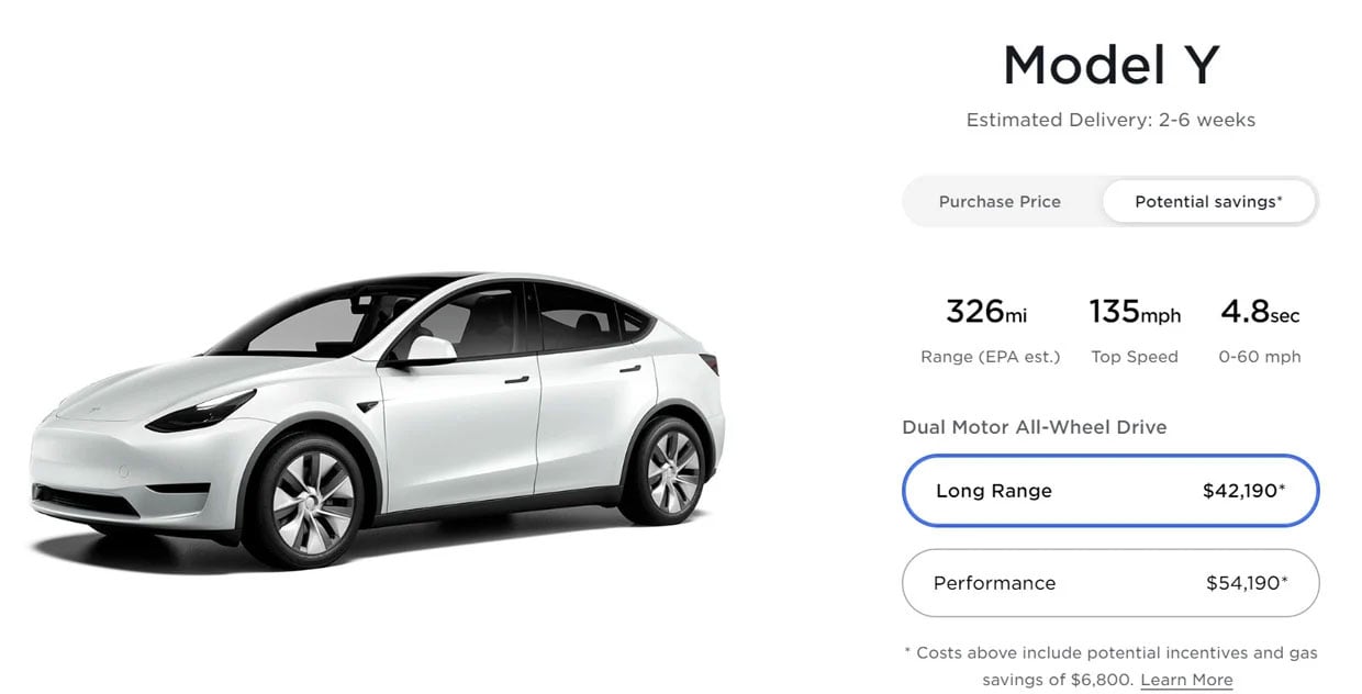 Standard Range Model Y Disappears from Tesla Website